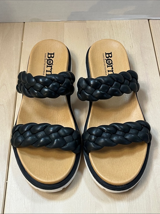 Born Shoes - Born Shoes Freesia Black Braided
Leather Plush Slide Sandals, Women’s Size 9